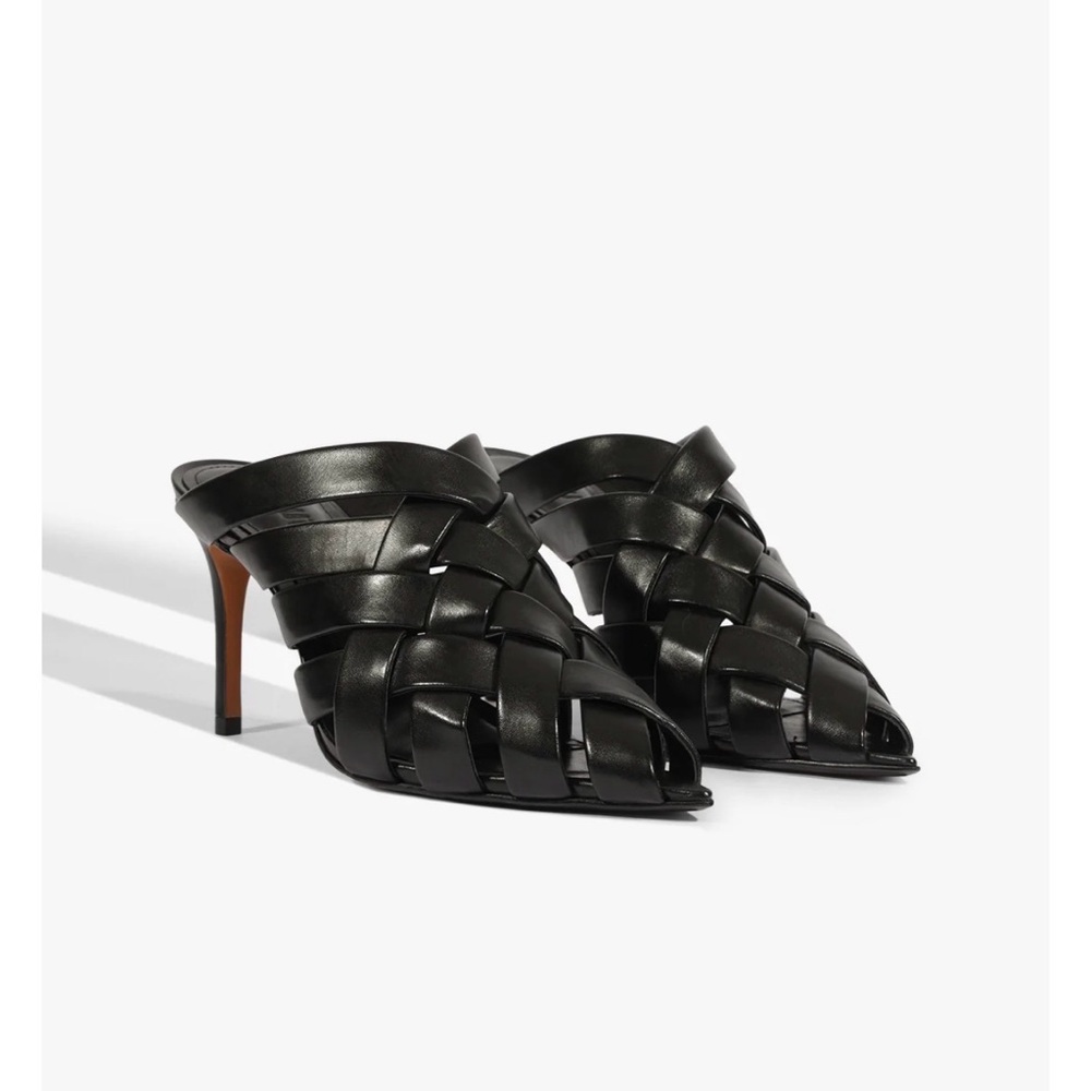 SCHUTZ Pietra Black Woven Leather Pointed Mules